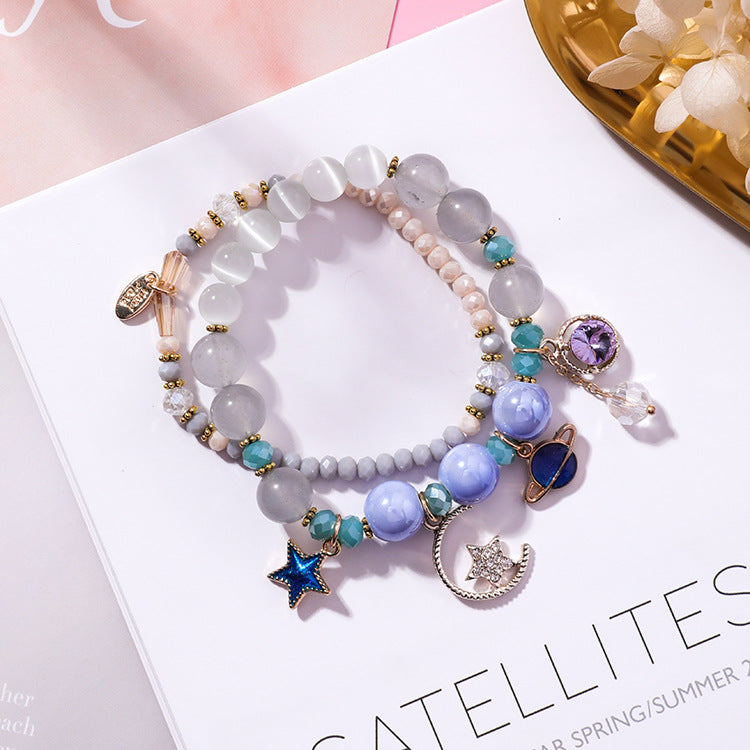 Wholesale Star Moon Opal Glass Beads Bracelet